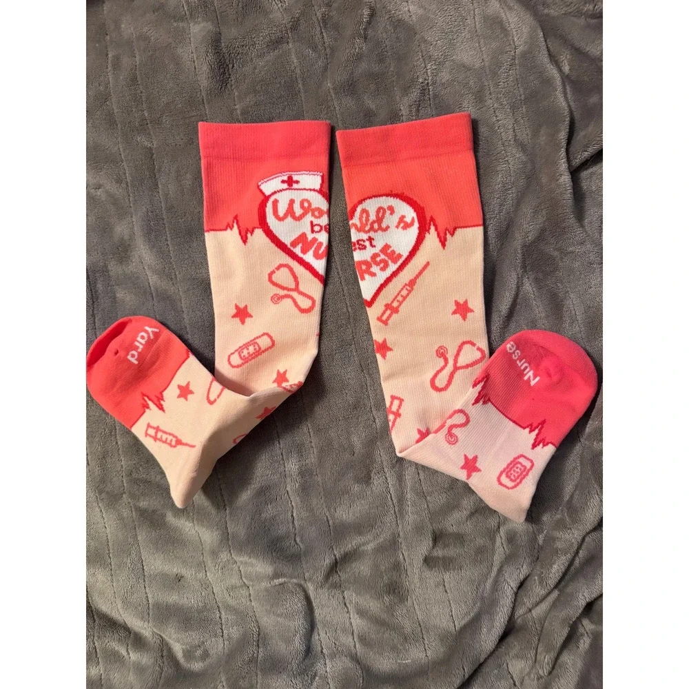 Nurse Yard Worlds Best Nurse Compression Socks Coral Peach Medical Theme